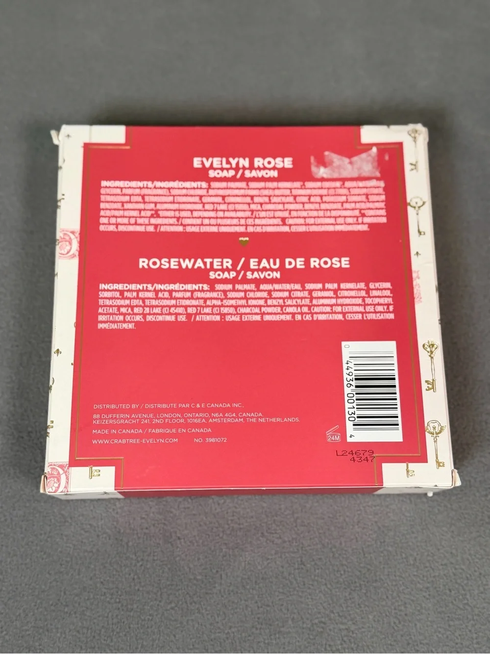 Crabtree & Evelyn- Evelyn Rose & Rosewater-4 Pc Deluxe Heart Soap Gift Set- NIB